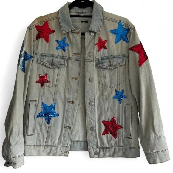 Topshop Jackets Coats Topshop Moto Sequin Star Denim Jacket